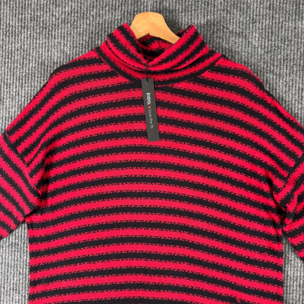 NWT Intro Love‎ L Red Black Striped Turtleneck Sweater Y2K Goth Grunge Emo Knit